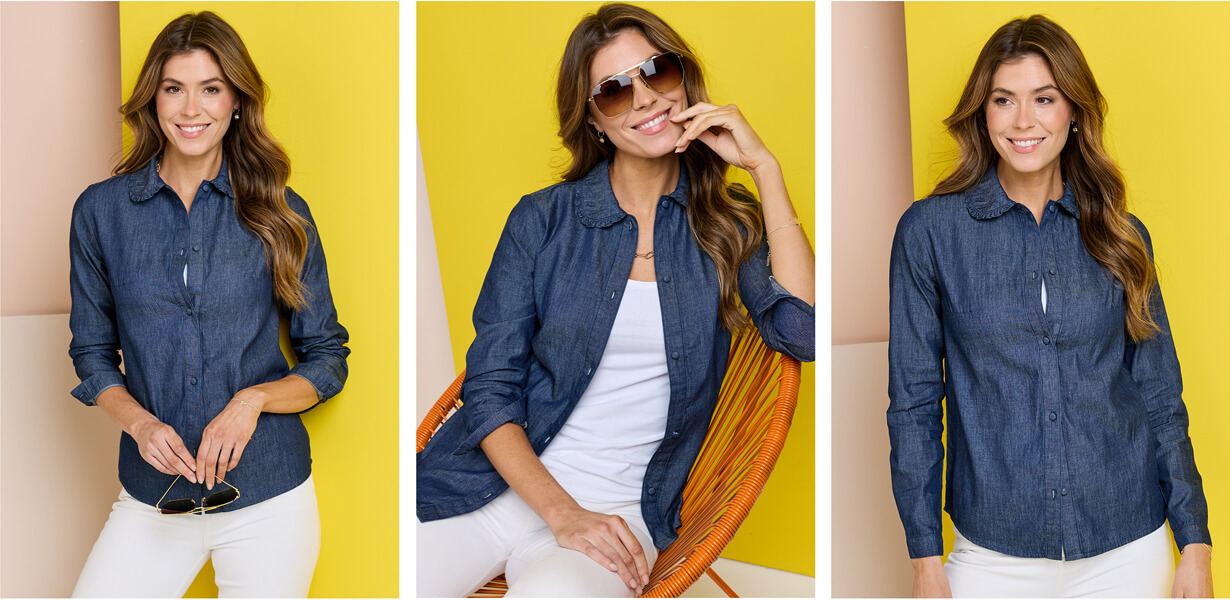 Frill Edge Collar Denim Shirt - LN442